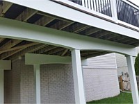 <b>Here is another example of a deck highlighting fascia wrap around the deck, vinyl wrap around the support beams and support posts. The support beams are also finished off with a decorative arch.</b>